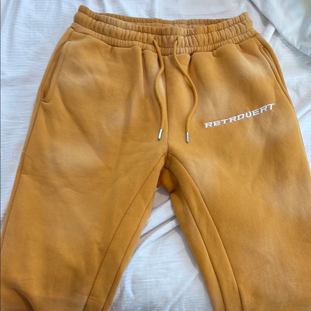 Tan Elastic Waist Sweatpants with Drawstring
